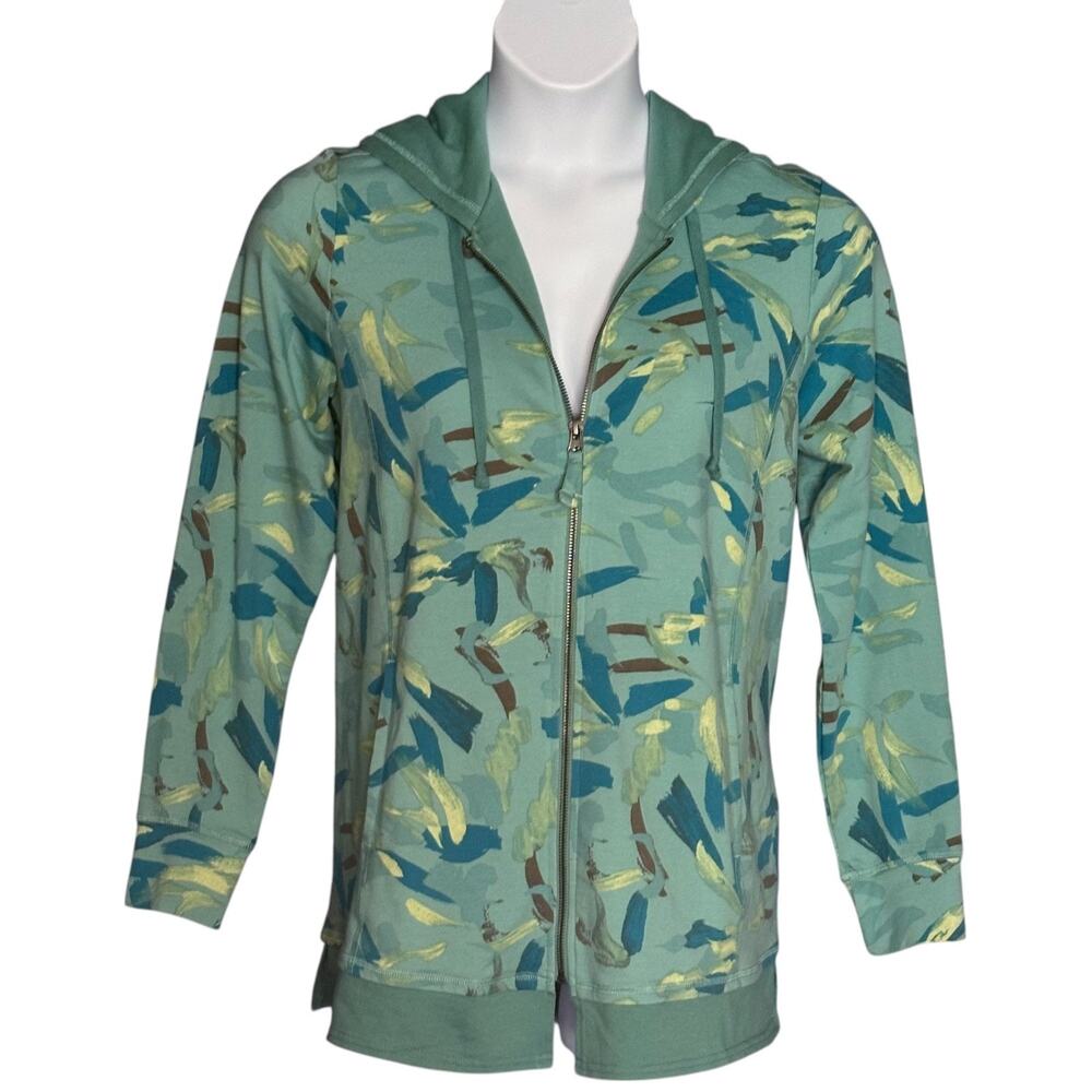 LOGO Lounge by Lori Goldstein Zip Front Hoodie Sz Medium Soft Seafoam Green Blue